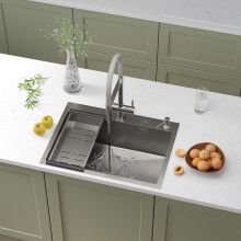 Кухонная мойка Roxen Simple 560220-65 с коландером и дозатором  650х480х220  сатин Кухонная мойка Roxen Simple 560220-65 с коландером и дозатором  650х480х220  сатин
