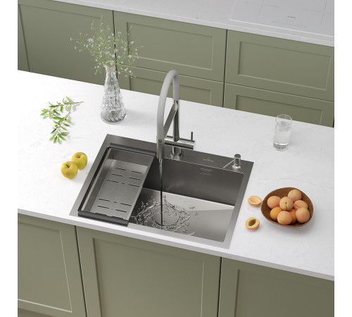 Кухонная мойка Roxen Simple 560220-65 с коландером и дозатором сатин Кухонная мойка Roxen Simple 560220-65 с коландером и дозатором сатин