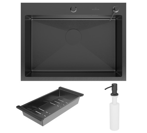 Кухонная мойка Roxen Simple 560220-65B с коландером и дозатором графит Кухонная мойка Roxen Simple 560220-65B с коландером и дозатором графит