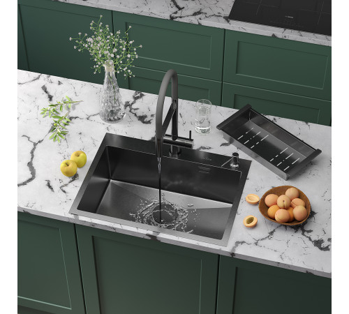 Кухонная мойка Roxen Simple 560220-65B с коландером и дозатором графит Кухонная мойка Roxen Simple 560220-65B с коландером и дозатором графит