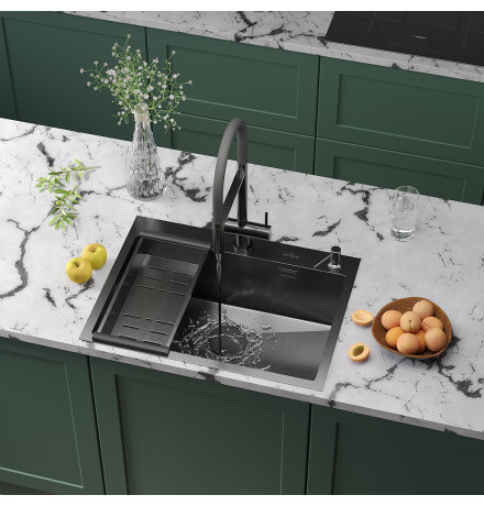 Кухонная мойка Roxen Simple 560220-65B с коландером и дозатором  650х480х220  графит