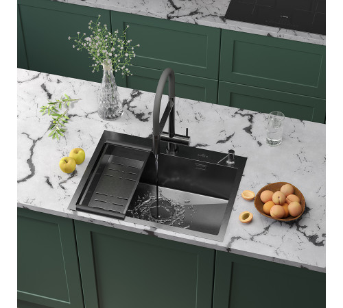 Кухонная мойка Roxen Simple 560220-65B с коландером и дозатором графит Кухонная мойка Roxen Simple 560220-65B с коландером и дозатором графит