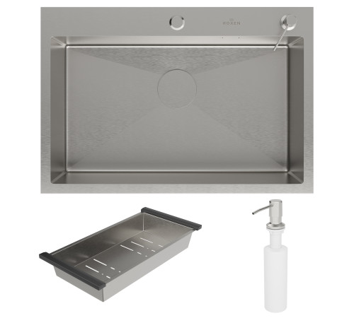 Кухонная мойка Roxen Simple 560220-70 с коландером и дозатором сатин Кухонная мойка Roxen Simple 560220-70 с коландером и дозатором сатин