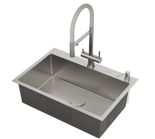 Кухонная мойка Roxen Simple 560220-70 с коландером и дозатором сатин Кухонная мойка Roxen Simple 560220-70 с коландером и дозатором сатин