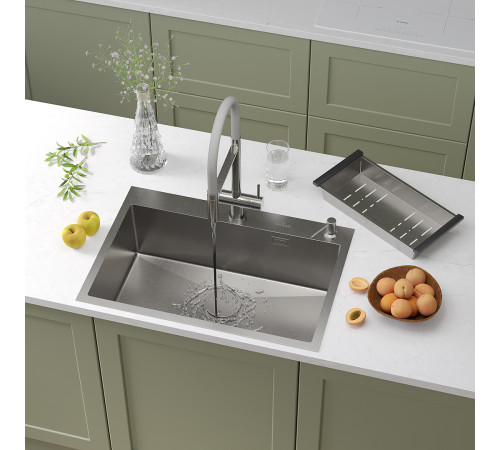 Кухонная мойка Roxen Simple 560220-70 с коландером и дозатором сатин Кухонная мойка Roxen Simple 560220-70 с коландером и дозатором сатин
