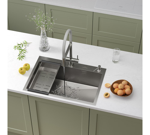 Кухонная мойка Roxen Simple 560220-70 с коландером и дозатором сатин Кухонная мойка Roxen Simple 560220-70 с коландером и дозатором сатин