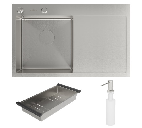 Кухонная мойка Roxen Vespa 560230-70L с коландером и дозатором сатин Кухонная мойка Roxen Vespa 560230-70L с коландером и дозатором сатин