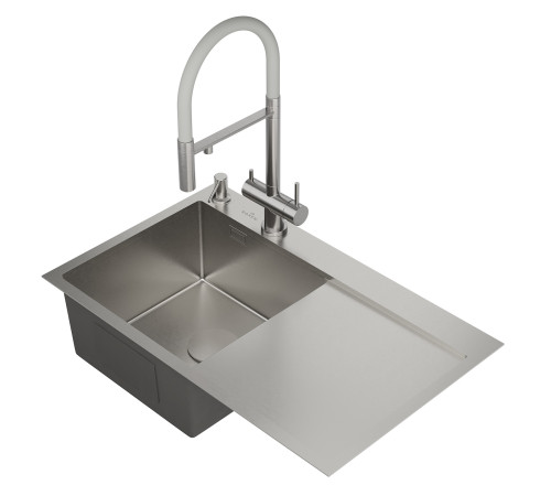 Кухонная мойка Roxen Vespa 560230-70L с коландером и дозатором сатин Кухонная мойка Roxen Vespa 560230-70L с коландером и дозатором сатин