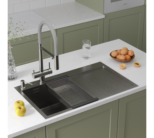 Кухонная мойка Roxen Vespa 560230-70L с коландером и дозатором сатин Кухонная мойка Roxen Vespa 560230-70L с коландером и дозатором сатин