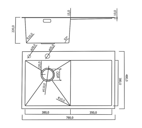 Кухонная мойка Roxen Vespa 560230-70L с коландером и дозатором сатин Кухонная мойка Roxen Vespa 560230-70L с коландером и дозатором сатин
