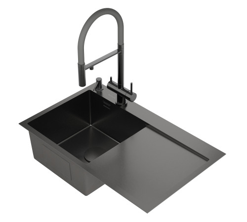 Кухонная мойка Roxen Vespa 560230-70LB с коландером и дозатором графит Кухонная мойка Roxen Vespa 560230-70LB с коландером и дозатором графит