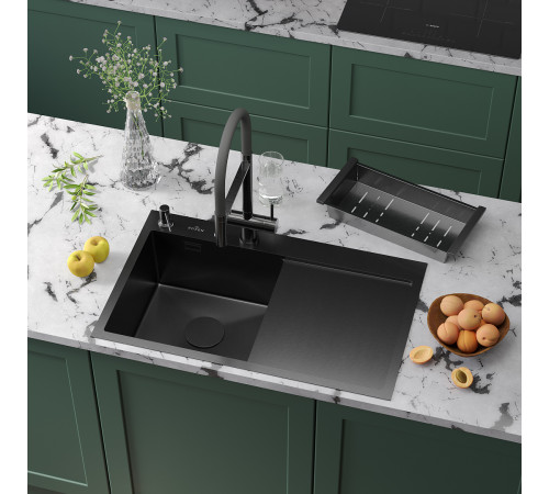 Кухонная мойка Roxen Vespa 560230-70LB с коландером и дозатором графит Кухонная мойка Roxen Vespa 560230-70LB с коландером и дозатором графит