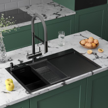 Кухонная мойка Roxen Vespa 560230-70LB с коландером и дозатором 780х480х220  графит Кухонная мойка Roxen Vespa 560230-70LB с коландером и дозатором 780х480х220  графит