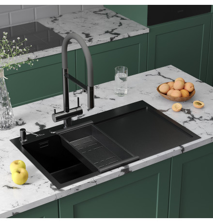 Кухонная мойка Roxen Vespa 560230-70LB с коландером и дозатором 780х480х220  графит