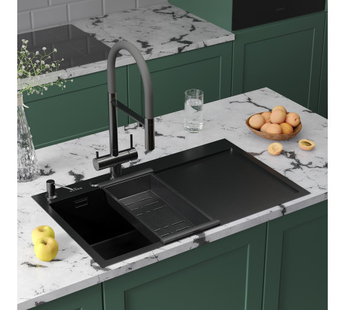 Кухонная мойка Roxen Vespa 560230-70LB с коландером и дозатором графит Кухонная мойка Roxen Vespa 560230-70LB с коландером и дозатором графит