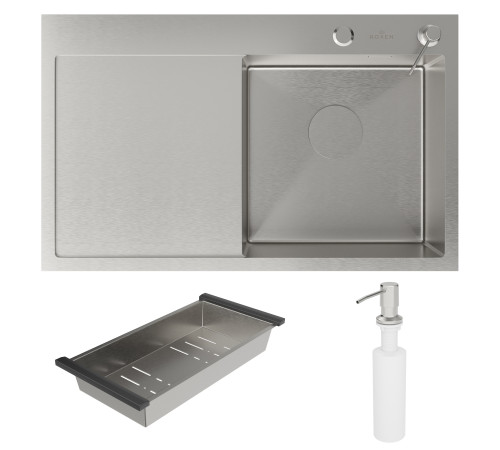 Кухонная мойка Roxen Vespa 560230-70R с коландером и дозатором сатин Кухонная мойка Roxen Vespa 560230-70R с коландером и дозатором сатин