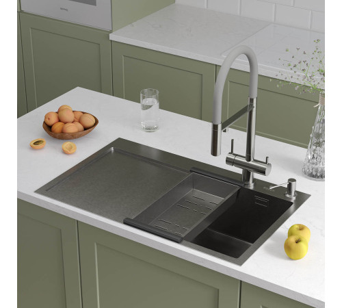 Кухонная мойка Roxen Vespa 560230-70R с коландером и дозатором сатин Кухонная мойка Roxen Vespa 560230-70R с коландером и дозатором сатин