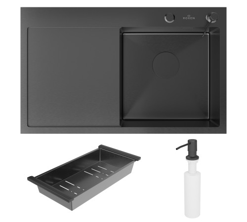 Кухонная мойка Roxen Vespa 560230-70RB с коландером и дозатором графит Кухонная мойка Roxen Vespa 560230-70RB с коландером и дозатором графит