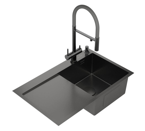 Кухонная мойка Roxen Vespa 560230-70RB с коландером и дозатором графит Кухонная мойка Roxen Vespa 560230-70RB с коландером и дозатором графит