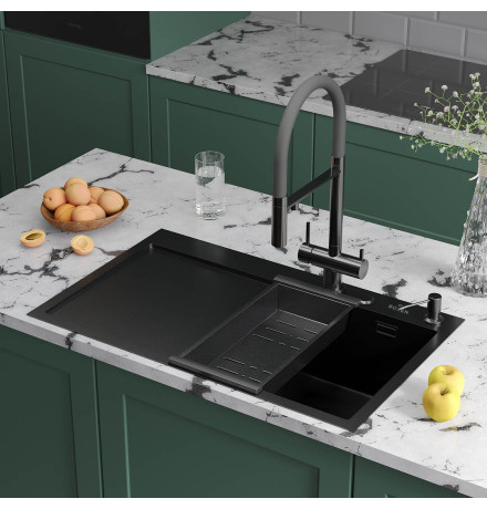Кухонная мойка Roxen Vespa 560230-70RB с коландером и дозатором 780х480х220  графит