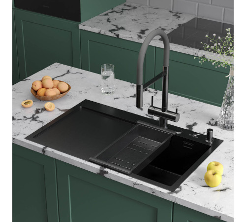 Кухонная мойка Roxen Vespa 560230-70RB с коландером и дозатором графит Кухонная мойка Roxen Vespa 560230-70RB с коландером и дозатором графит
