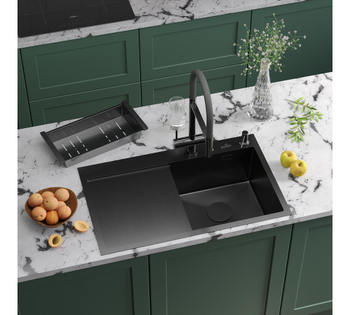 Кухонная мойка Roxen Vespa 560230-70RB с коландером и дозатором графит Кухонная мойка Roxen Vespa 560230-70RB с коландером и дозатором графит