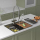 Кухонная мойка Roxen Stage 560250-60 в комплекте с держателем для ножей, двумя коландерами, разделочной доской и дозатором сатин