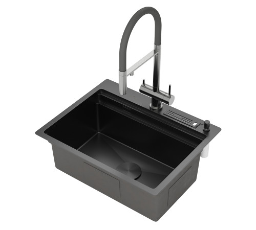 Кухонная мойка Roxen Stage 560250-60B в комплекте с держателем для ножей, двумя коландерами, разделочной доской и дозатором графит Кухонная мойка Roxen Stage 560250-60B в комплекте с держателем для ножей, двумя коландерами, разделочной доской и дозатором графит