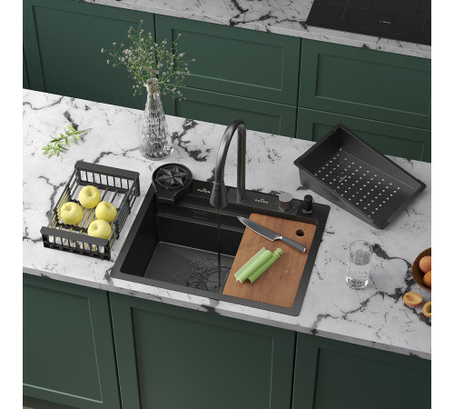 Кухонная мойка Roxen Stage Plus 560250-60BS многофункциональная в комплекте со смесителем, двумя коландерами, ринзером и дозатором графит Кухонная мойка Roxen Stage Plus 560250-60BS многофункциональная в комплекте со смесителем, двумя коландерами, ринзером и дозатором графит