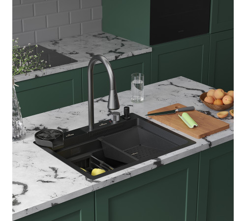 Кухонная мойка Roxen Stage Plus 560250-60BS многофункциональная в комплекте со смесителем, двумя коландерами, ринзером и дозатором графит Кухонная мойка Roxen Stage Plus 560250-60BS многофункциональная в комплекте со смесителем, двумя коландерами, ринзером и дозатором графит