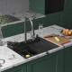 Кухонная мойка Roxen Stage Plus 560250-60BS многофункциональная в комплекте со смесителем, двумя коландерами, ринзером и дозатором графит
