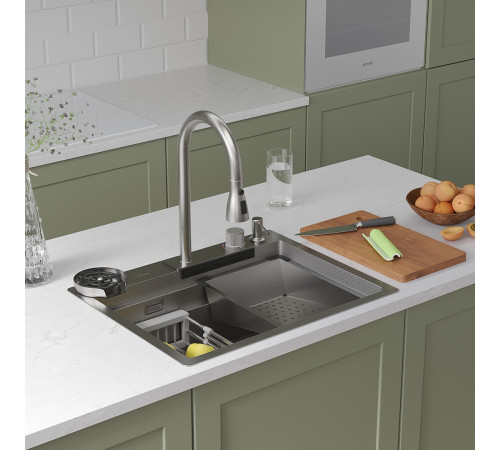 Кухонная мойка Roxen Stage Plus 560250-60-S многофункциональная в комплекте со смесителем, двумя коландерами, ринзером и дозатором сатин Кухонная мойка Roxen Stage Plus 560250-60-S многофункциональная в комплекте со смесителем, двумя коландерами, ринзером и дозатором сатин