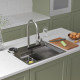 Кухонная мойка Roxen Stage Plus 560250-60-S многофункциональная в комплекте со смесителем, двумя коландерами, ринзером и дозатором сатин