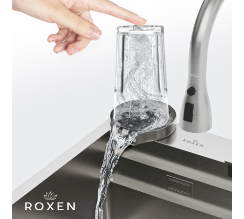 Кухонная мойка Roxen Stage Plus 560250-60 многофункциональная в комплекте со смесителем, двумя коландерами, ринзером и дозатором сатин