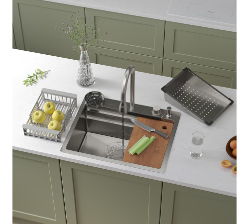 Кухонная мойка Roxen Stage Plus 560250-60 многофункциональная в комплекте со смесителем, двумя коландерами, ринзером и дозатором сатин Кухонная мойка Roxen Stage Plus 560250-60 многофункциональная в комплекте со смесителем, двумя коландерами, ринзером и дозатором сатин