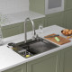 Кухонная мойка Roxen Stage Plus 560250-60 многофункциональная в комплекте со смесителем, двумя коландерами, ринзером и дозатором сатин