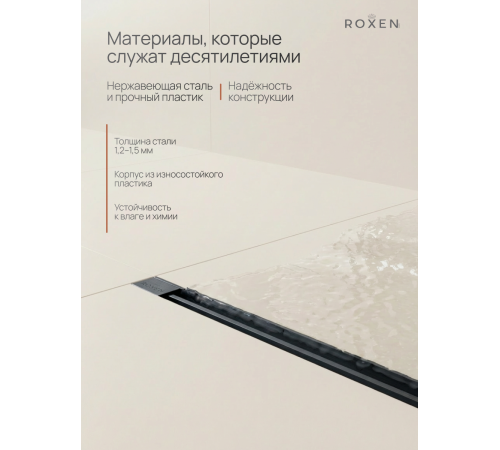  Душевой трап Roxen Razor подрезной 910100GM	800мм*58мм*67мм оружейная сталь