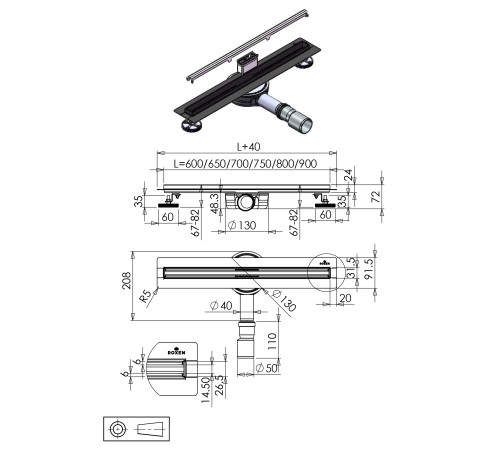 Душевой трап Roxen Supra Chrome Slim двусторонний под плитку 91060-80  Душевой трап Roxen Supra Chrome Slim двусторонний под плитку 91060-80
