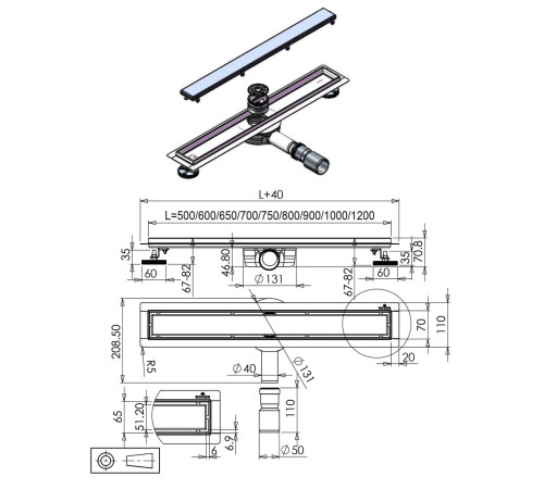  Душевой трап Roxen Supra Gun metal двусторонний под плитку 91050-60GM