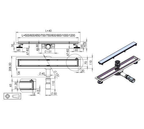  Душевой трап Roxen Supra black двусторонний под плитку 91050-120