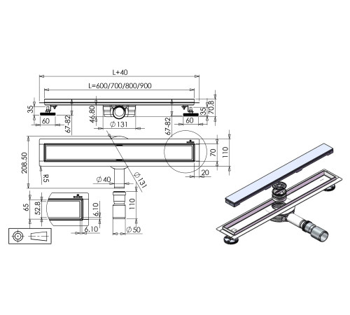  Душевой трап Roxen White Glass двусторонний под плитку 91040-80