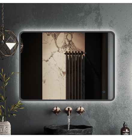 Зеркало Roxen Simon 510205-80GM 80x70 в алюминиевой раме "оружейная сталь" c LED подсветкой