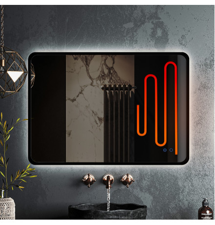 Зеркало Roxen Simon 510205-90AFGM 90x70 в алюминиевой раме "оружейная сталь" c LED подсветкой и подогревом