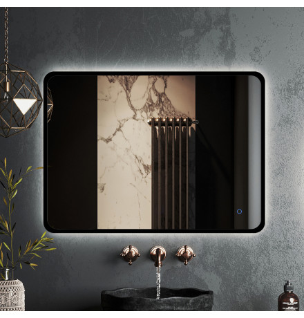 Зеркало Roxen Simon 510205-80B 80x70 в алюминиевой раме черного цвета c LED подсветкой