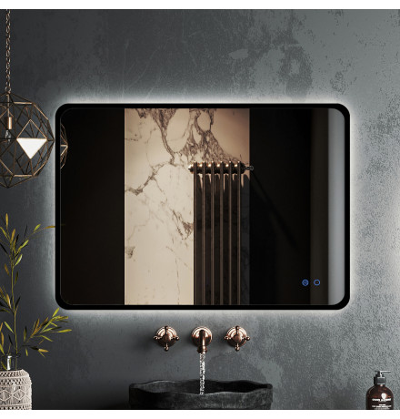 Зеркало Roxen Simon 510205-90AFB 90x70 в алюминиевой раме черного цвета c LED подсветкой и подогревом