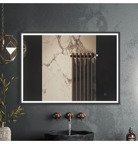 Зеркало Roxen Sigma 510210-90GM 90x70 в алюминиевой раме цвета оружейная сталь c LED подсветкой