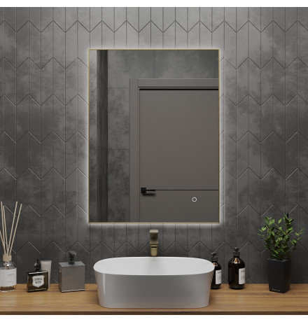 Зеркало Roxen Frida 510215-60 60x80 в металлическом профиле "брашированное золото" c LED подсветкой