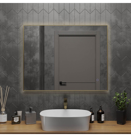 Зеркало Roxen Frida 510215-90 90x70 в металлическом профиле "брашированное золото" c LED подсветкой