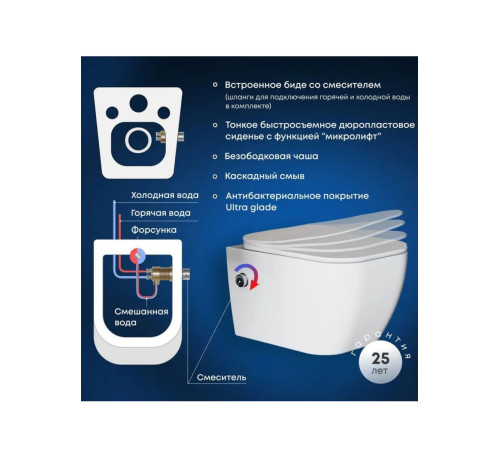 Комплект 6 в 1: инсталляция Tece c кнопкой 9400413 и унитазом Roxen Cube Bidet 530135-01X с функцией биде