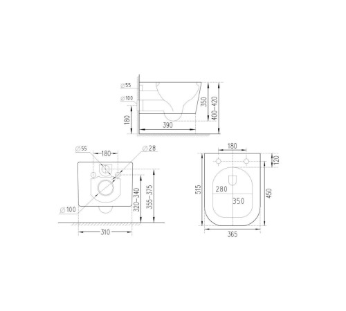 Комплект 6 в 1: инсталляция Tece c кнопкой 9400413 и унитазом Roxen Cube Bidet 530135-01X с функцией биде